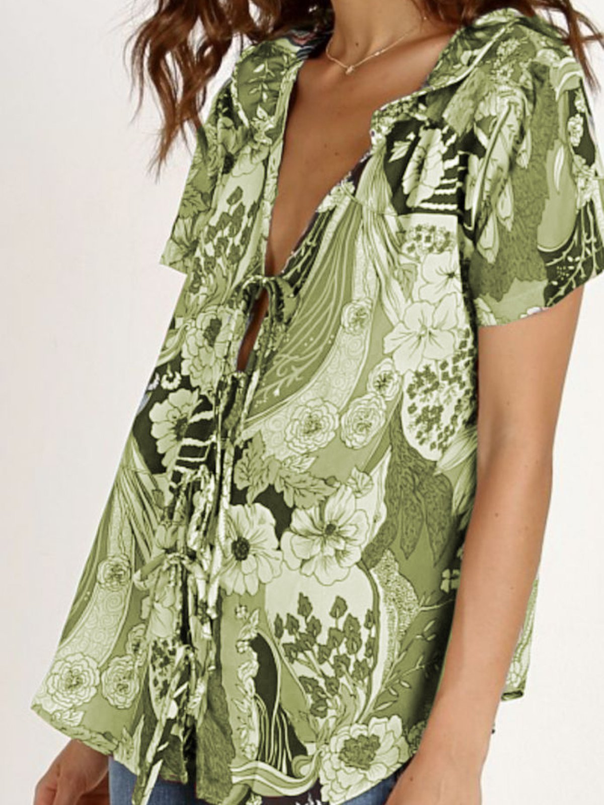 Casual Short Sleeve V Neck Cotton Shirts & Tops