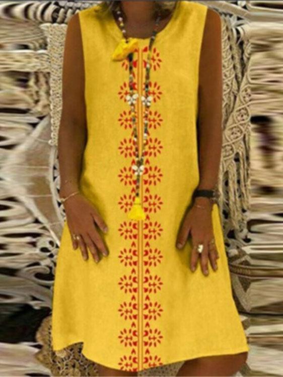 Sleeveless Floral-Print Casual Dresses