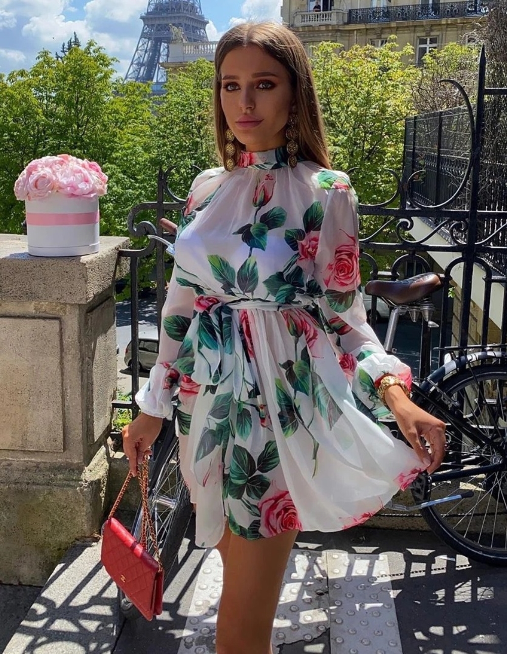 Fall Floral Skater Dress with Belt