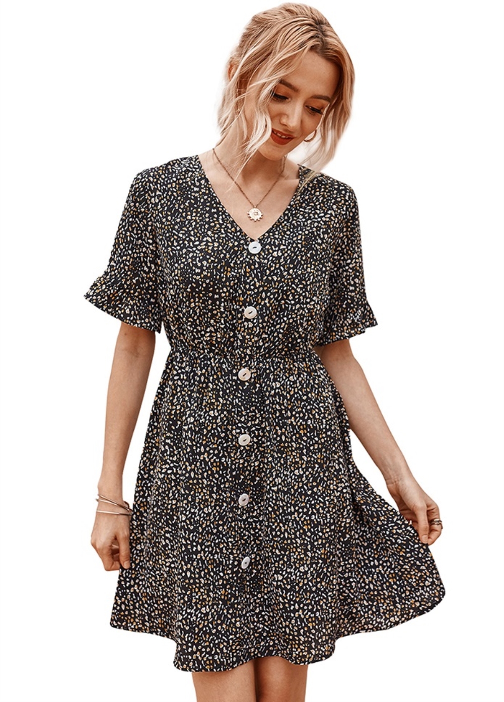 Summer V-Neck Print Short Casual Dress