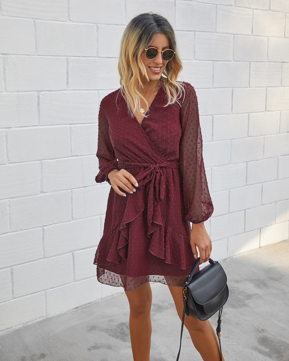 Western Long Sleeve Ruffles Wrapped Dress