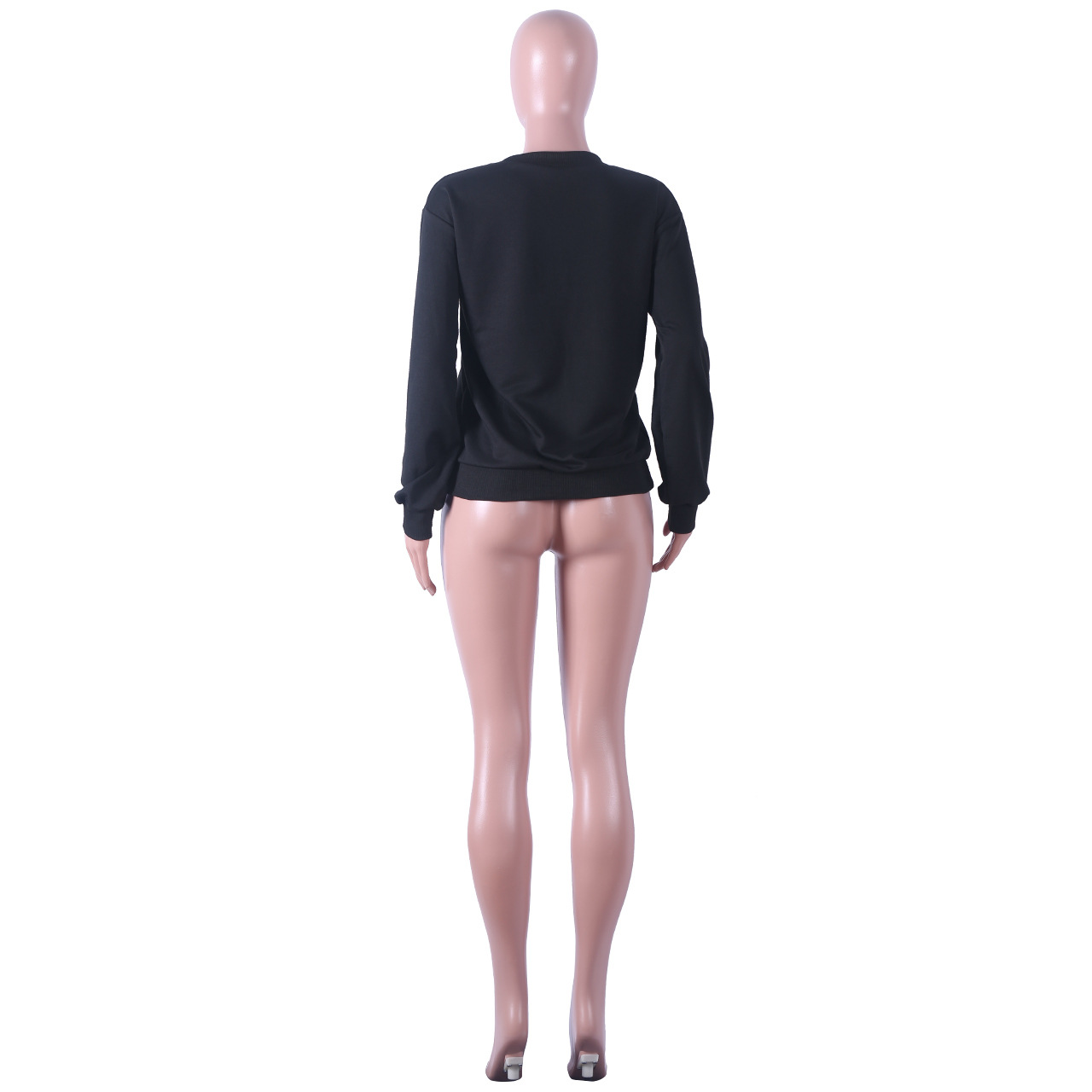 Print Letter Black Long Sleeve Sweat Shirt