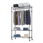 3 Tired Rolling Garment Rack with Adjustable Wire Shelf Hold Up to 400Lbs