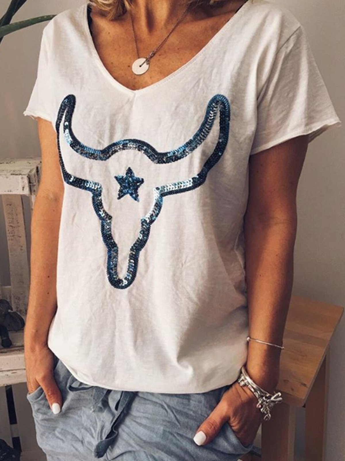 White Short Sleeve Cotton-Blend Shirts & Tops