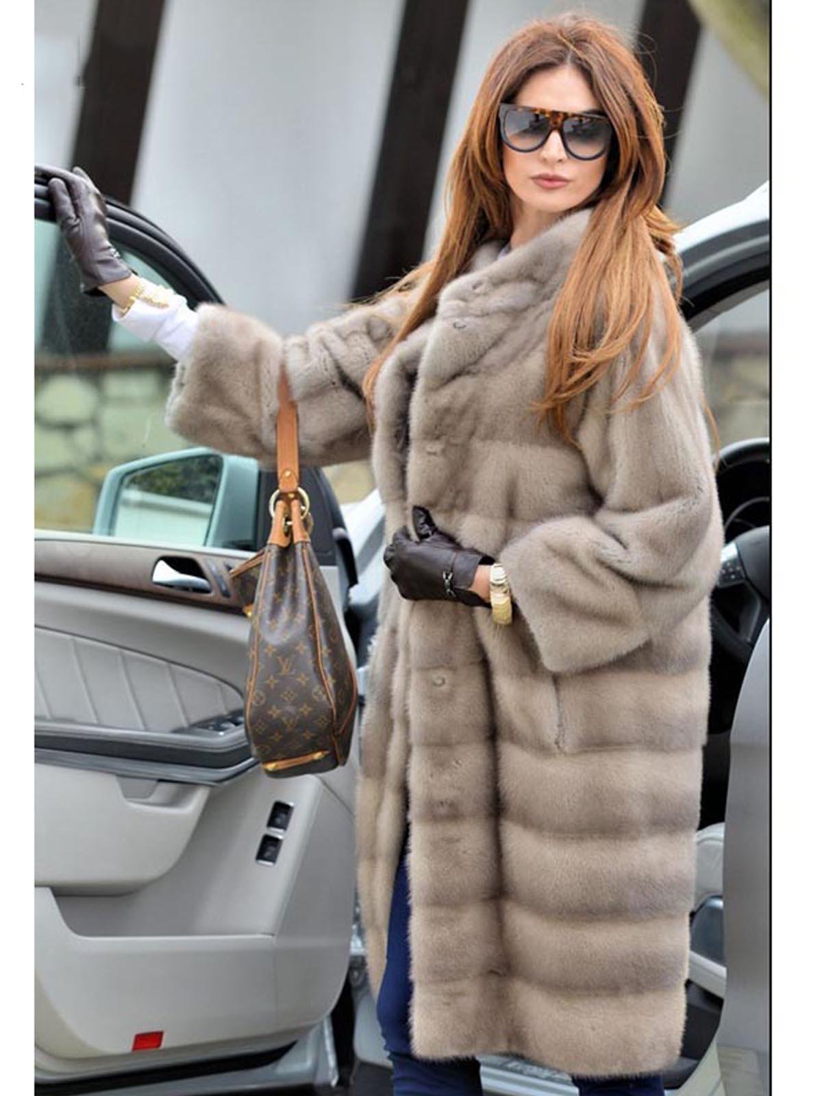 Plus Size Women Long Pattern Thick Faux Mink Fur Leather Parka Winter Coat