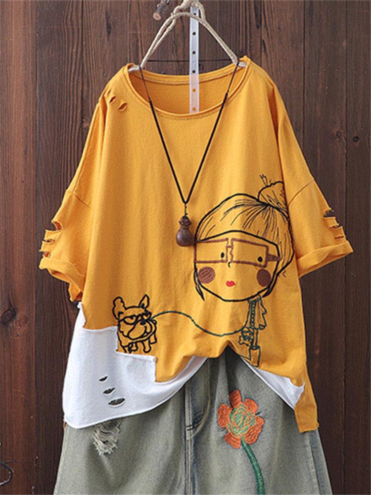 Short Sleeve Cotton-Blend Floral Casual Shirts & Tops