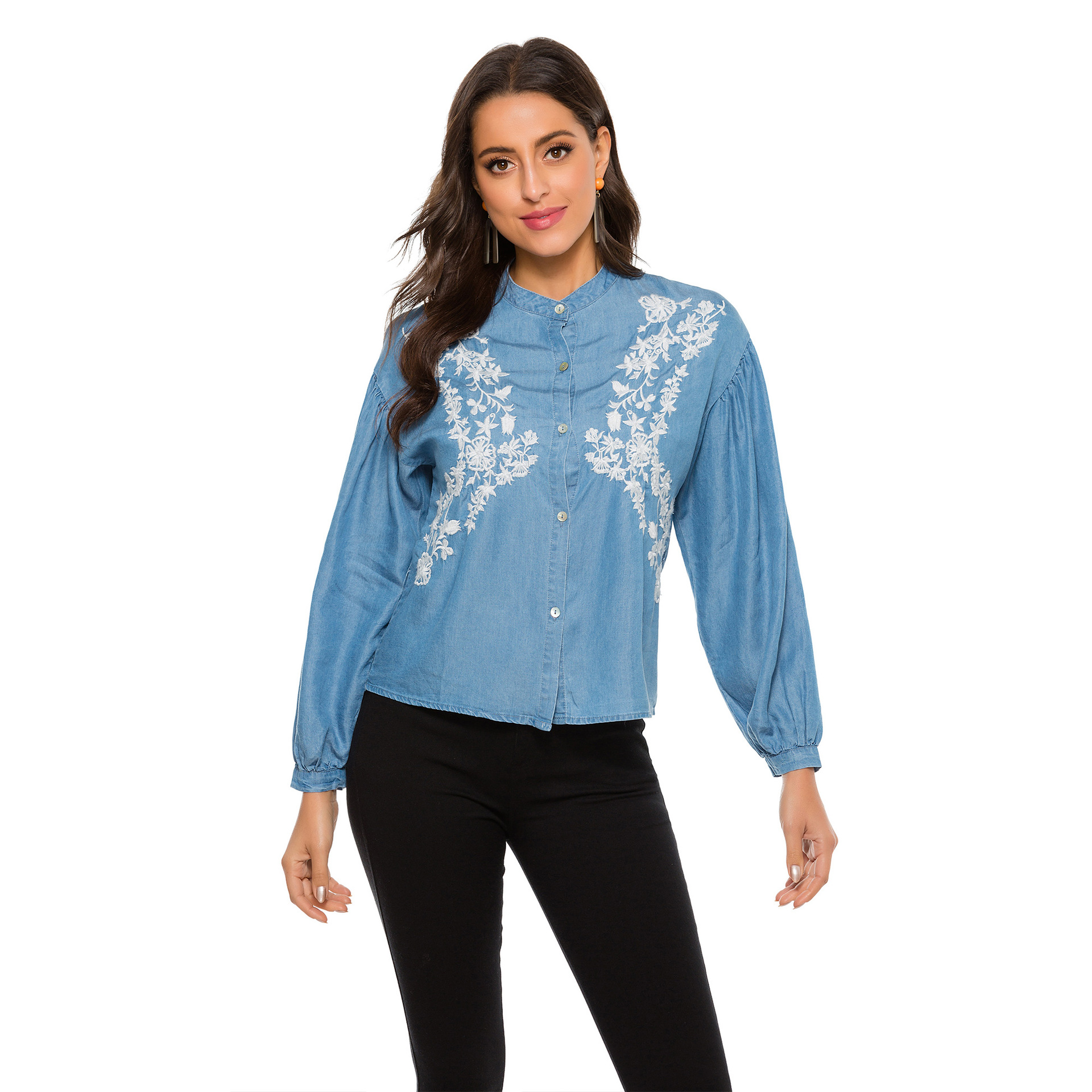 Women's Long Sleeve Embroidery Blouse Boho Style