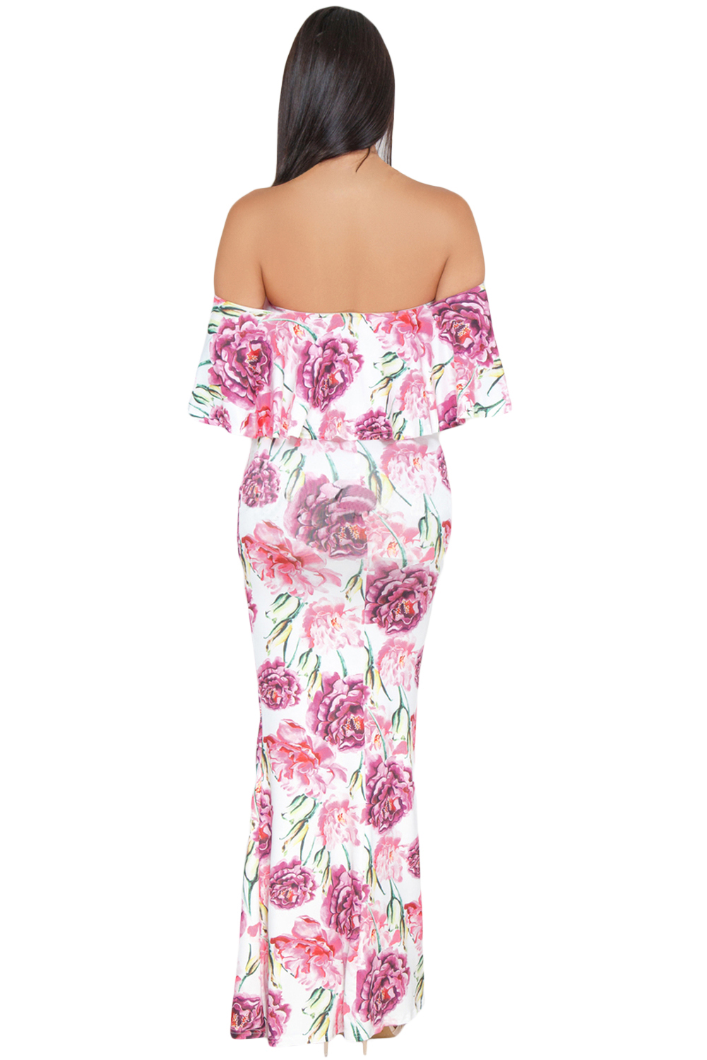 White Floral Print Off-the-shoulder Maxi Dress