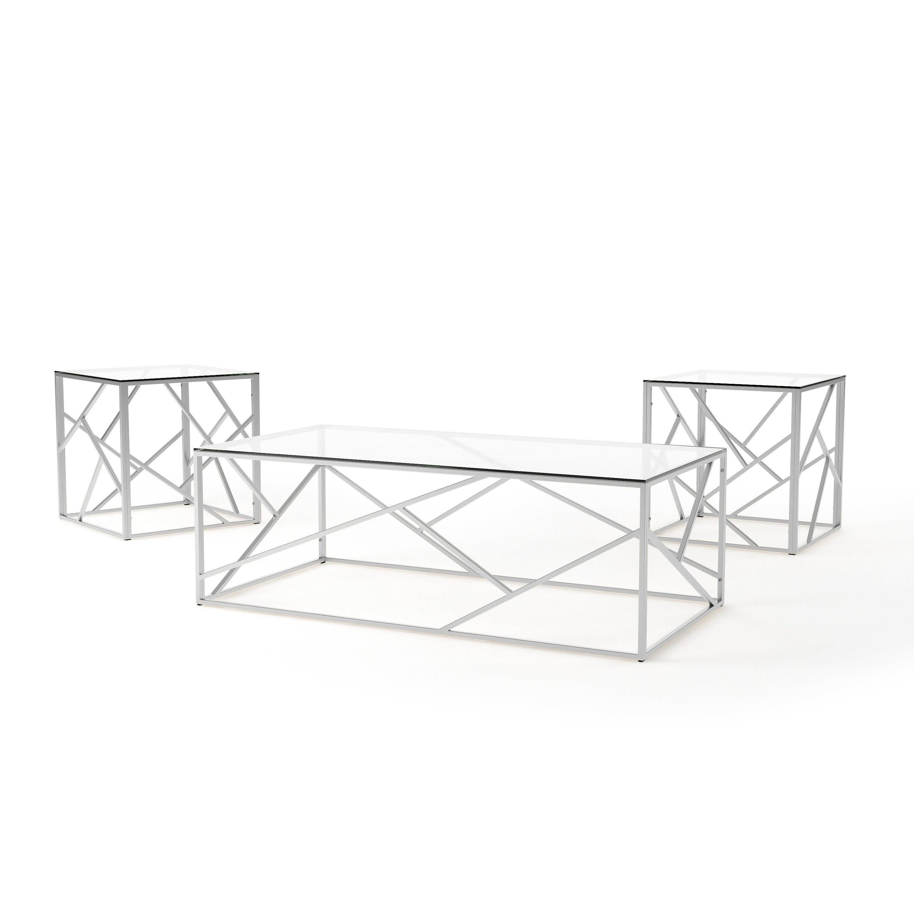 Furniture of America Enderin Contemporary Metal/Tempered Glass 3-Piece Accent Table Set (Chrome Finish - Silver)