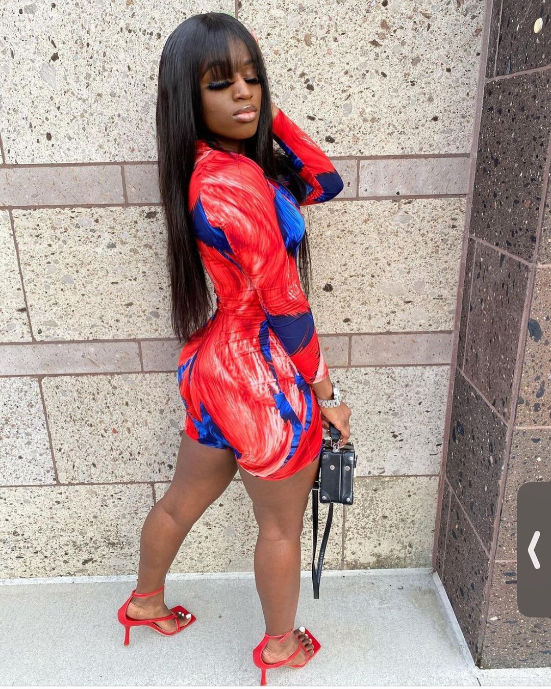 Slim fashion sexy printed long-sleeved jumpsuit MY045