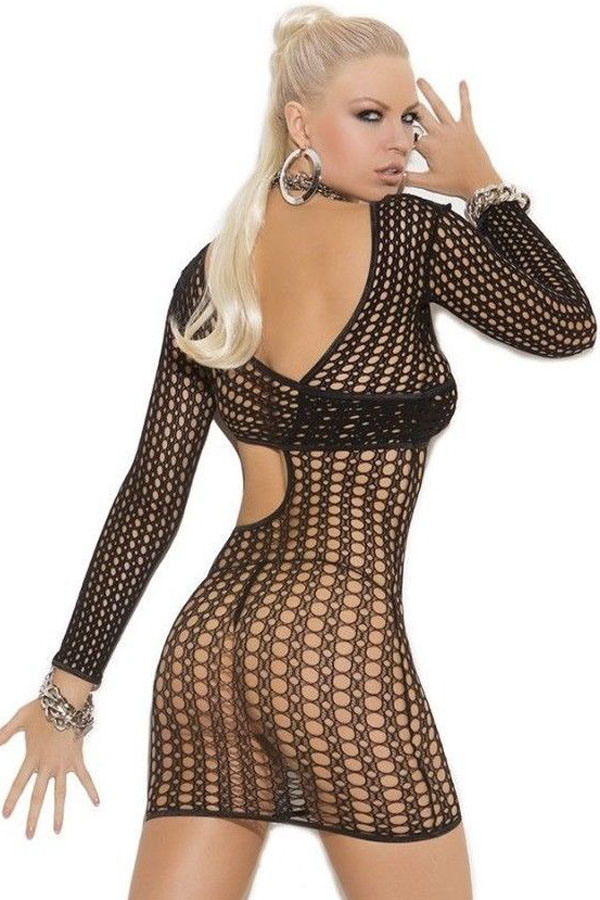 Long Sleeve Slash Cut out Chemise Lingerie