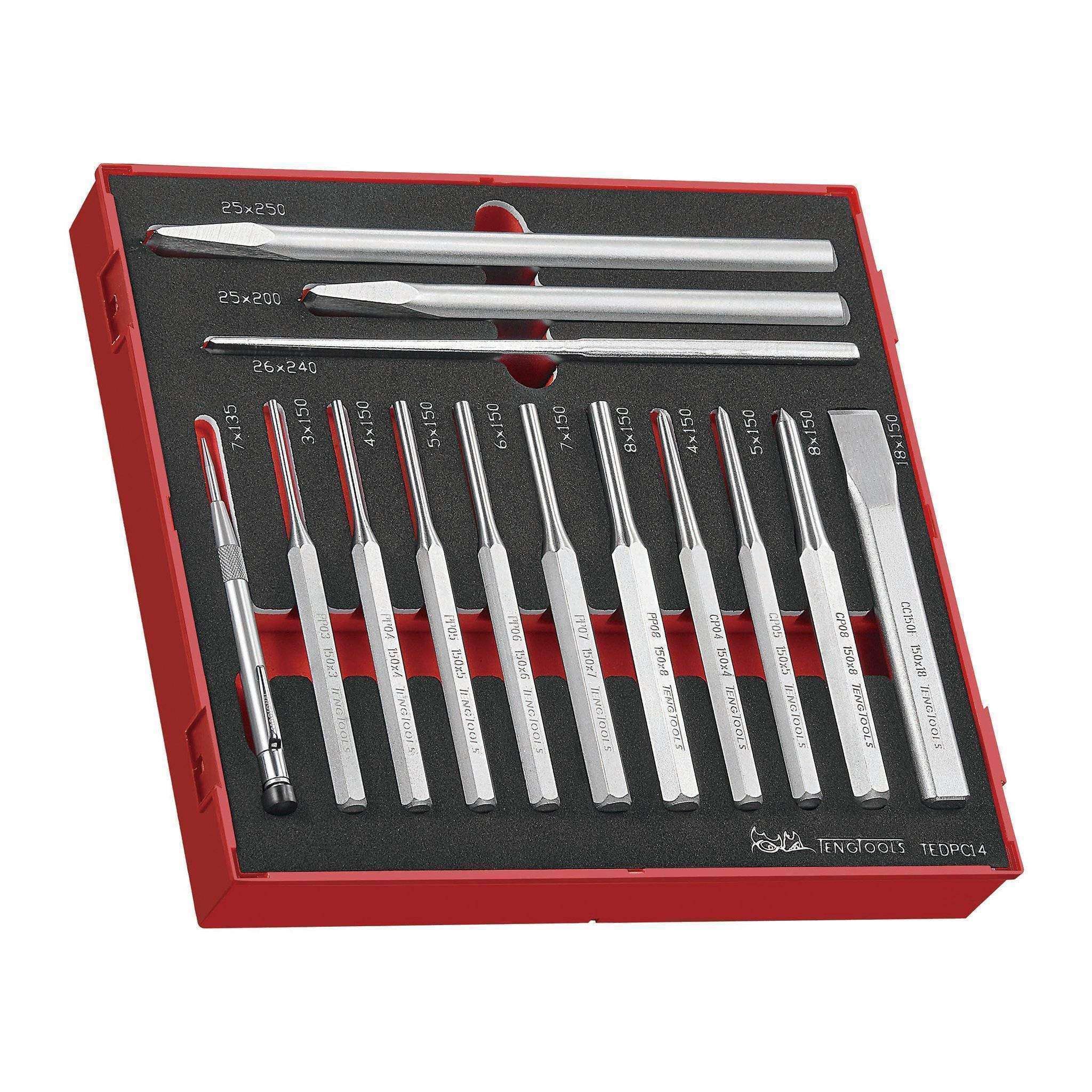 Teng Tools �C 14 Piece Punch and Chisel Set in EVA Tray �C TEN-O-TEDPC14