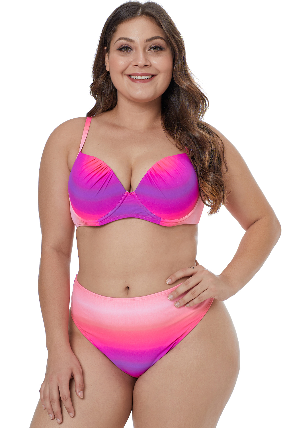 Rose Gradient Color Plus Size Swimwear
