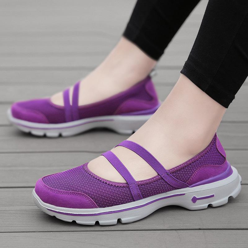 Breathable Mesh Fabric Sneakers Elastic Band Flat Heel Hiking Shoes