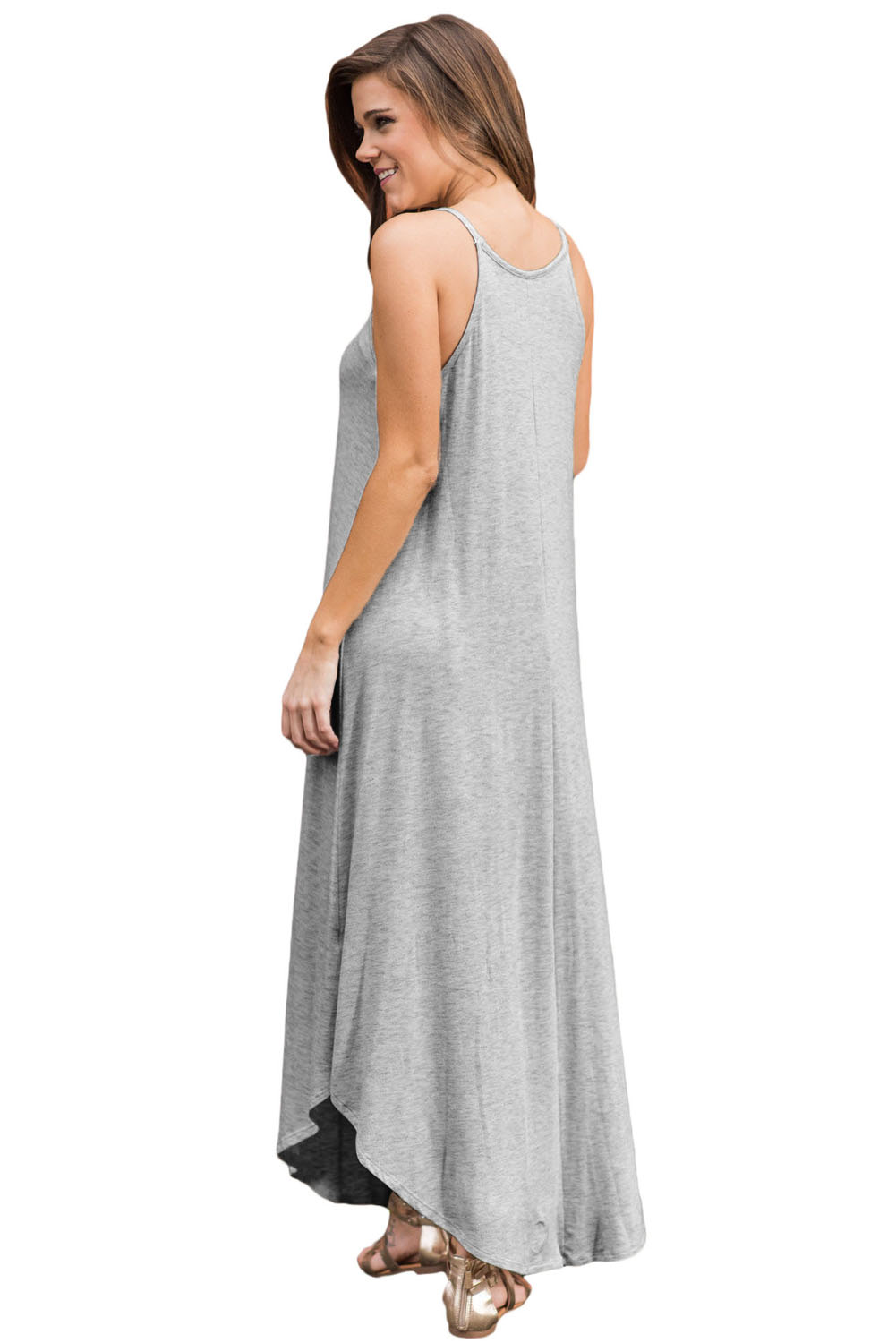 Light Gray Sexy Chic Sleeveless Asymmetric Trim Maxi Dress