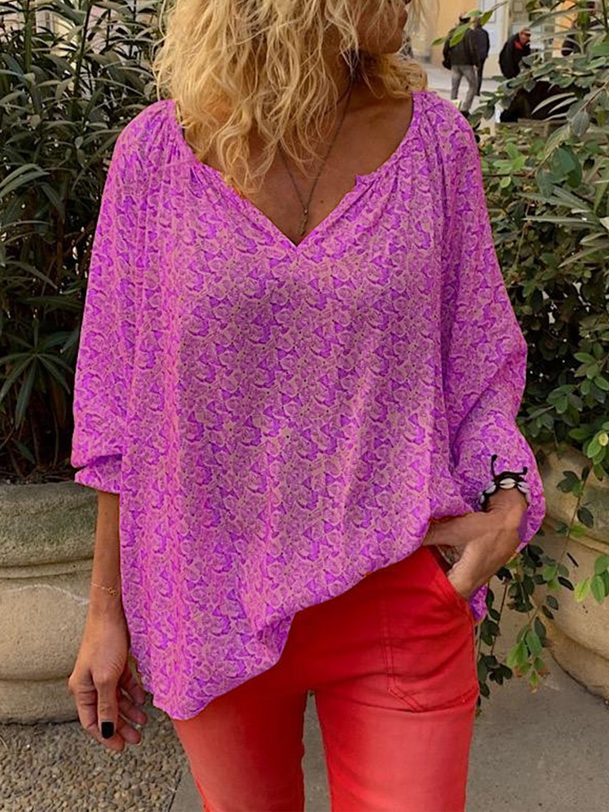 Orange Chiffon Long Sleeve Shirts & Tops