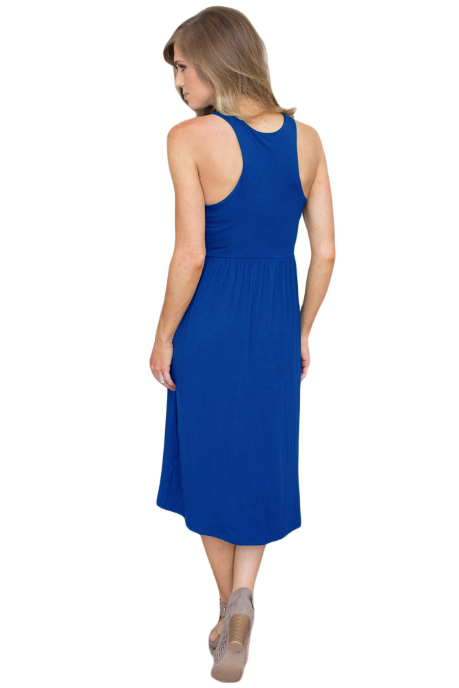 Solid Racerback Midi Jersey Dress in Blue