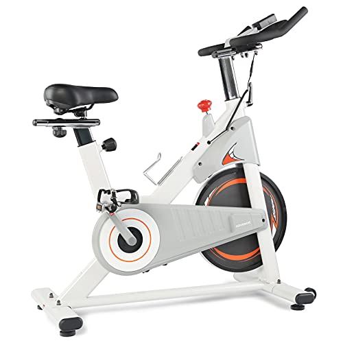 ADVENOR Magnetic Resistance Exercise Bike, Indoor Stationary Bikes for Home Workout- White & yellow
