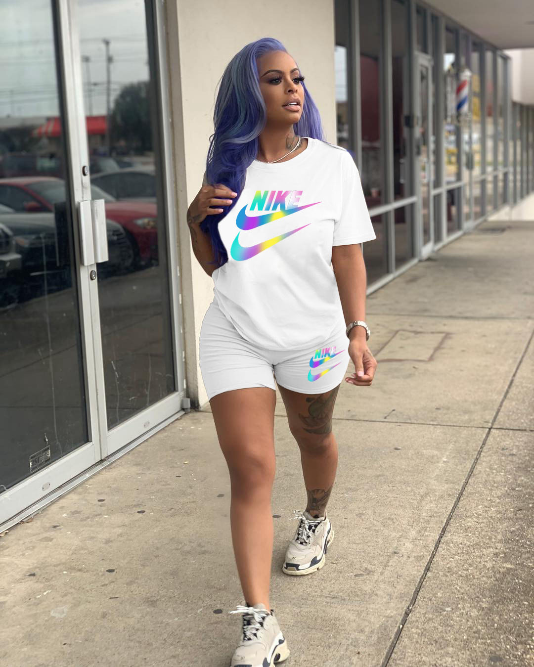 Casual two-piece sports printing fashion suit GH042