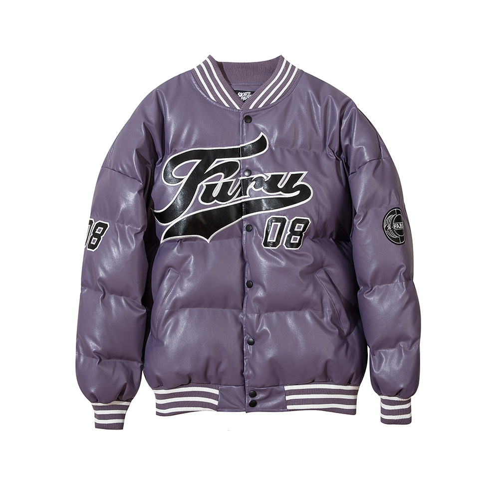 字母刺绣加厚皮衣男式ins欧美潮牌棉衣bf原宿风街头潮流宽松棉服