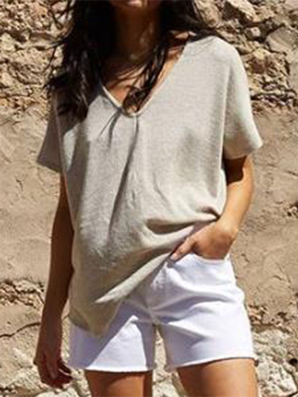 Casual  V Neck Short Sleeve Shirts