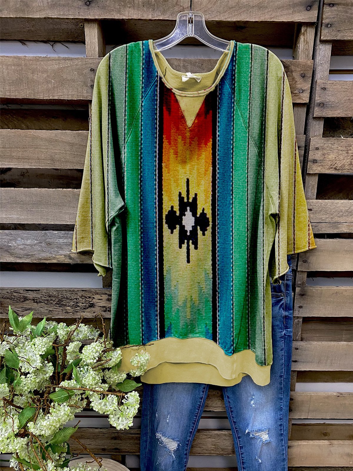 Boho Rainbow Geometric Simple & Basic Shirts & Tops