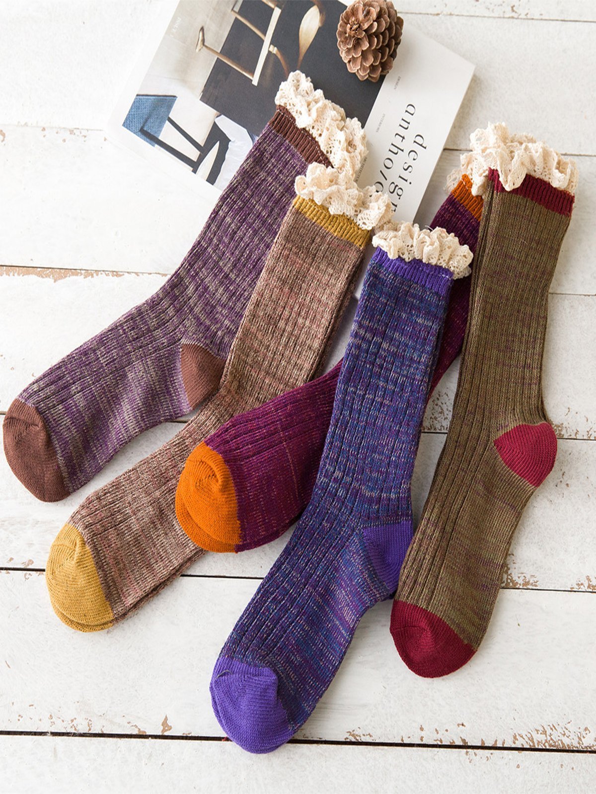 Retro Plain Lace Warm Vintage Casual Pile Socks