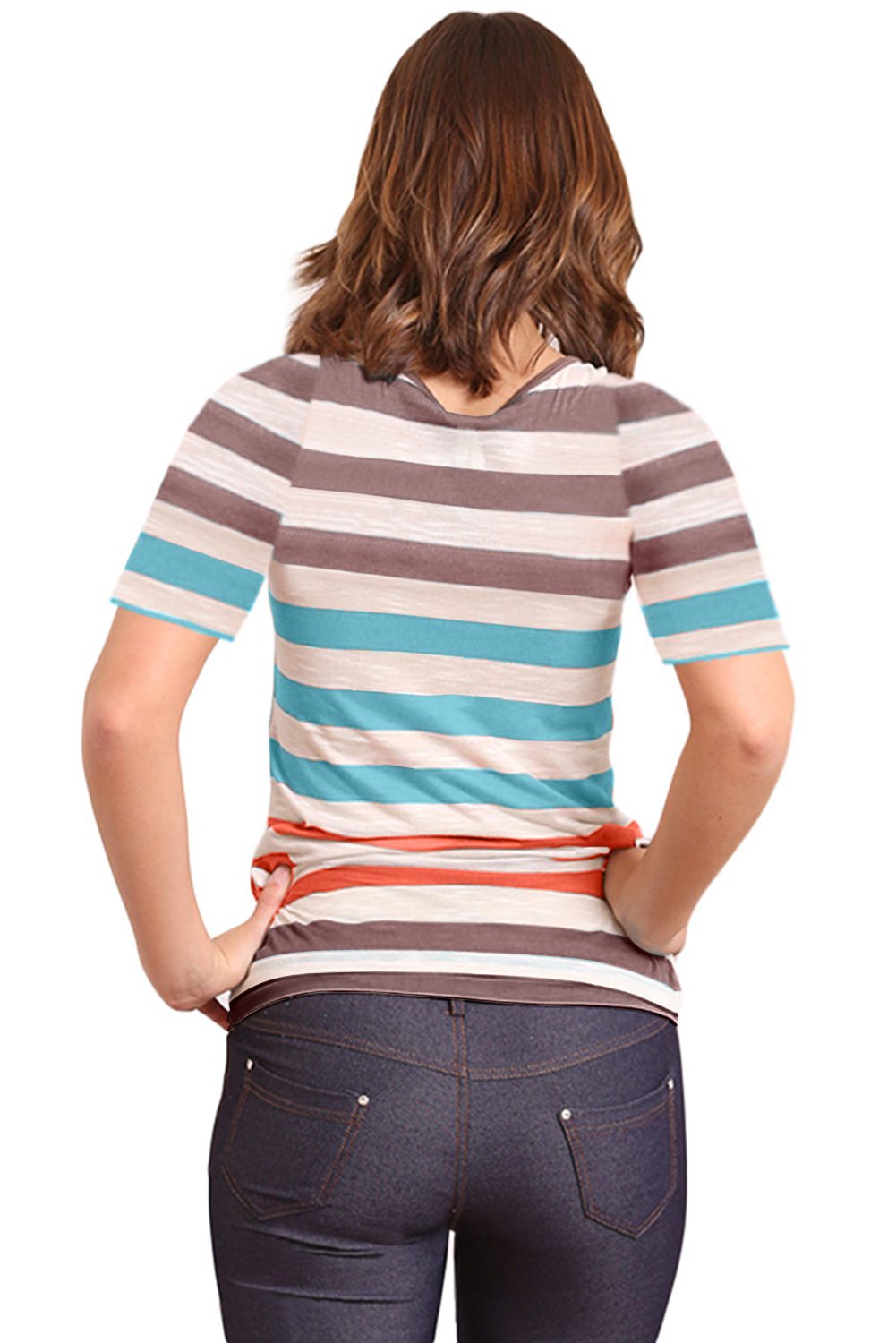 Sky Blue Striped Henley T Shirt