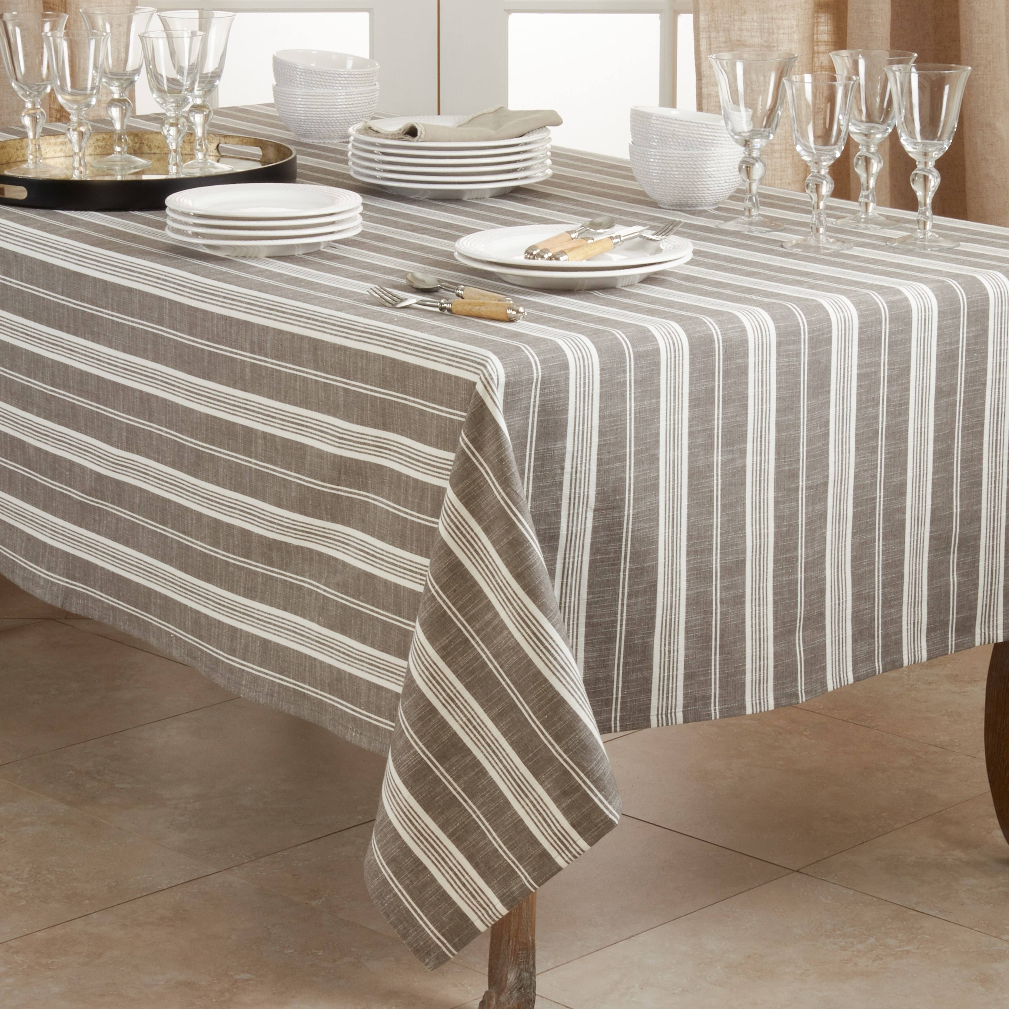 Saro 5618.GY65104B 65 x 104 in. Oblong Cotton Tablecloth with Grey Striped Design