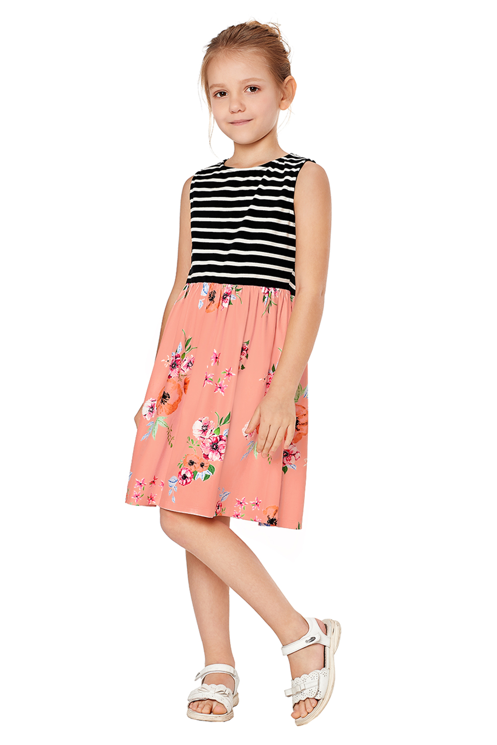 Pink Toddlers Floral and Striped Tank Dress