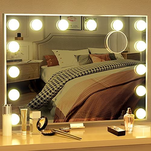 Mirror Large Lighted Vanity Mirror with 3 Color Lights,USB A and USB C Outlet