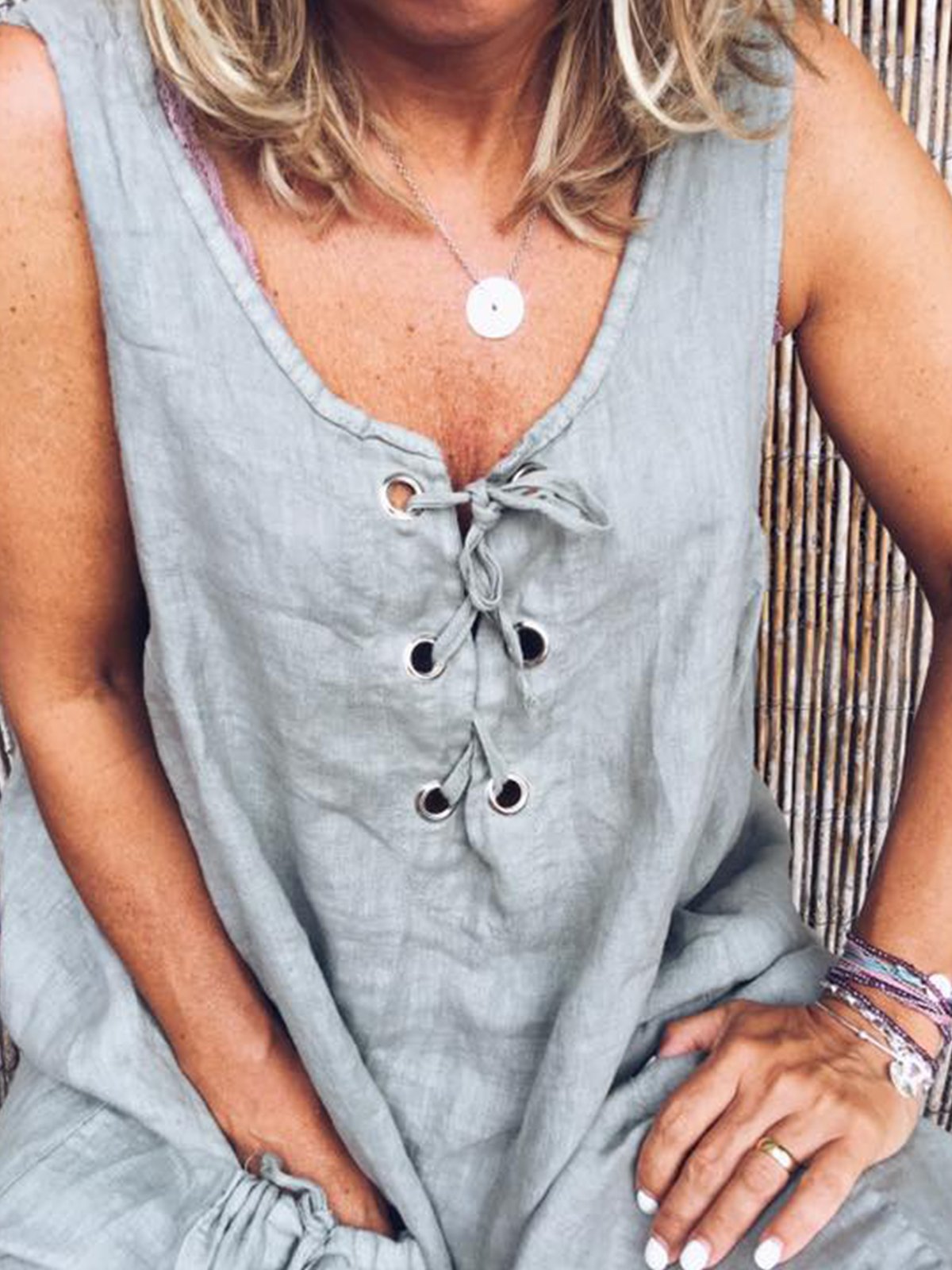 Vintage Spaghetti-Strap Solid Linen Maxi Dresses