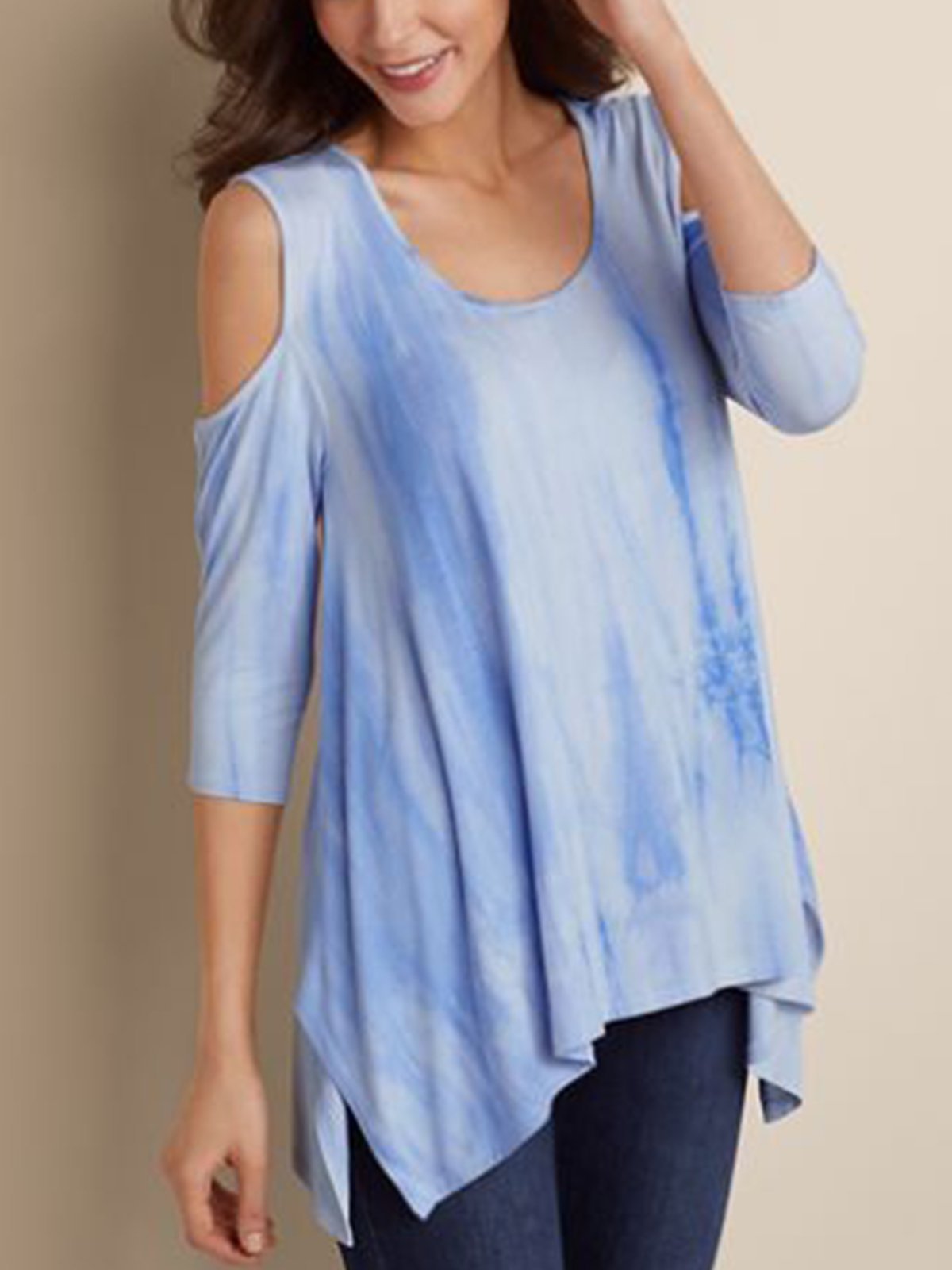 Blue Printed Half Sleeve Shirts & Tops