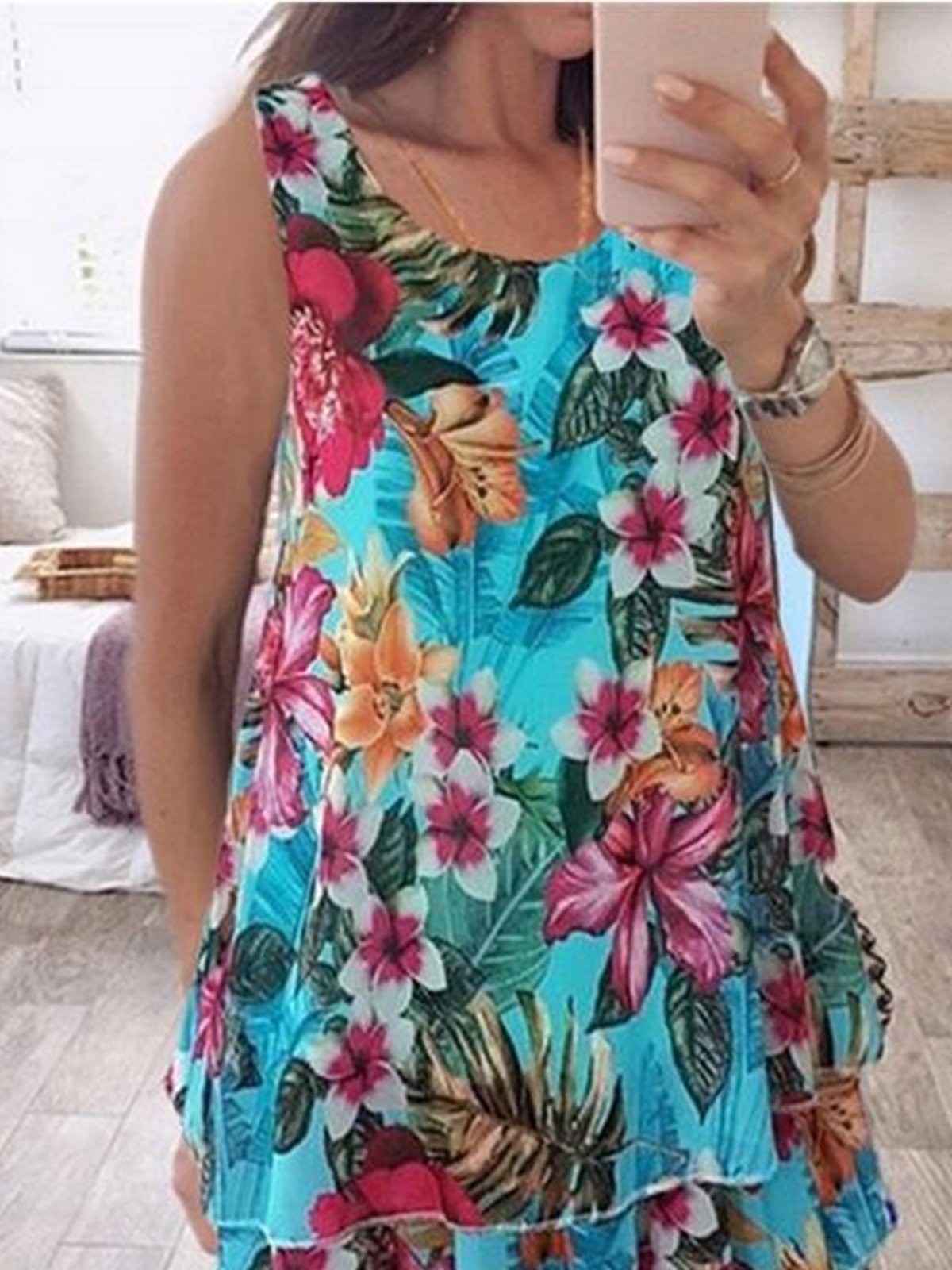 Casual Floral Square Neck Shirts & Tops