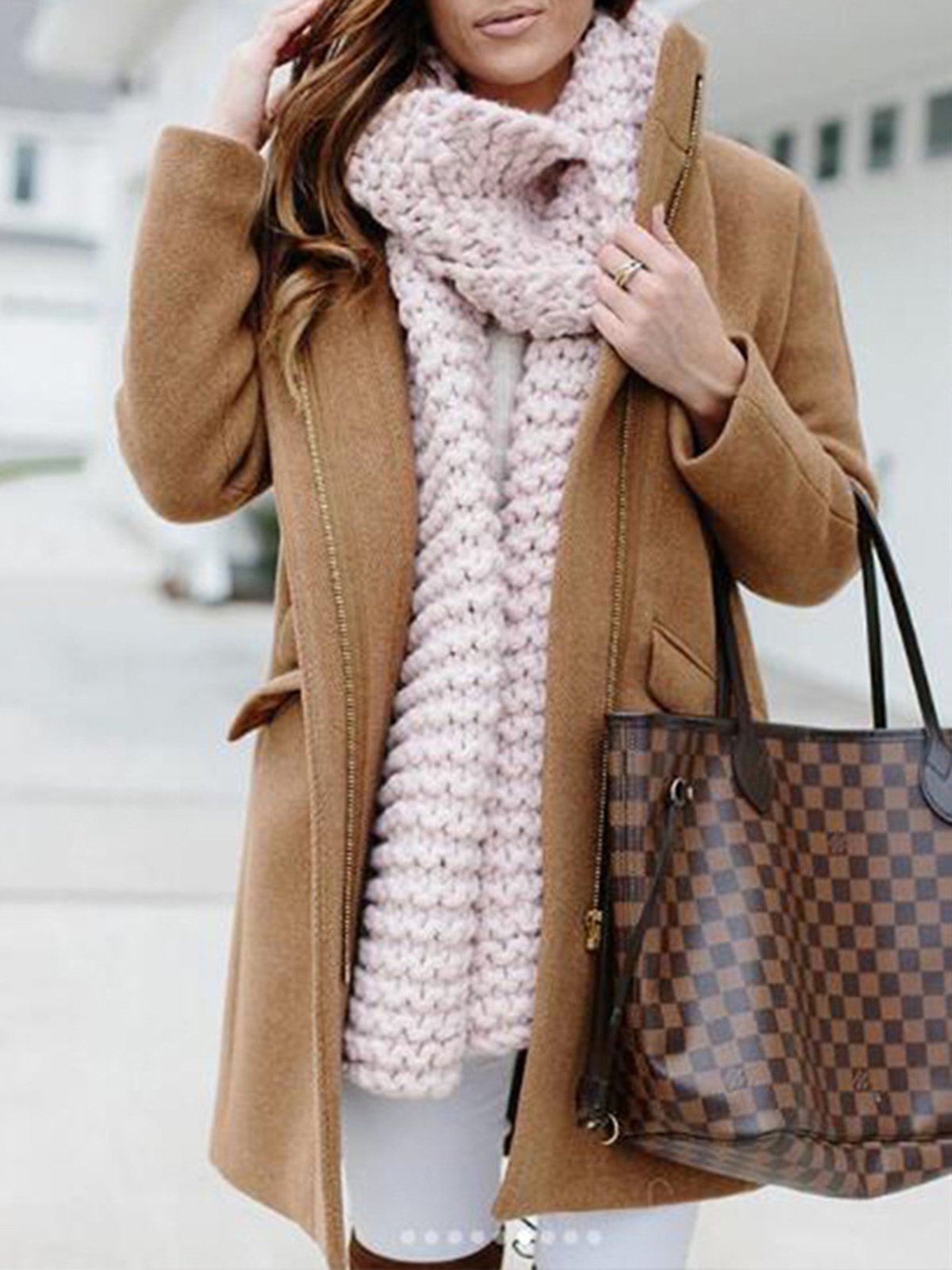 Solid Zipper Long Sleeve Stand-Up Neck Coats