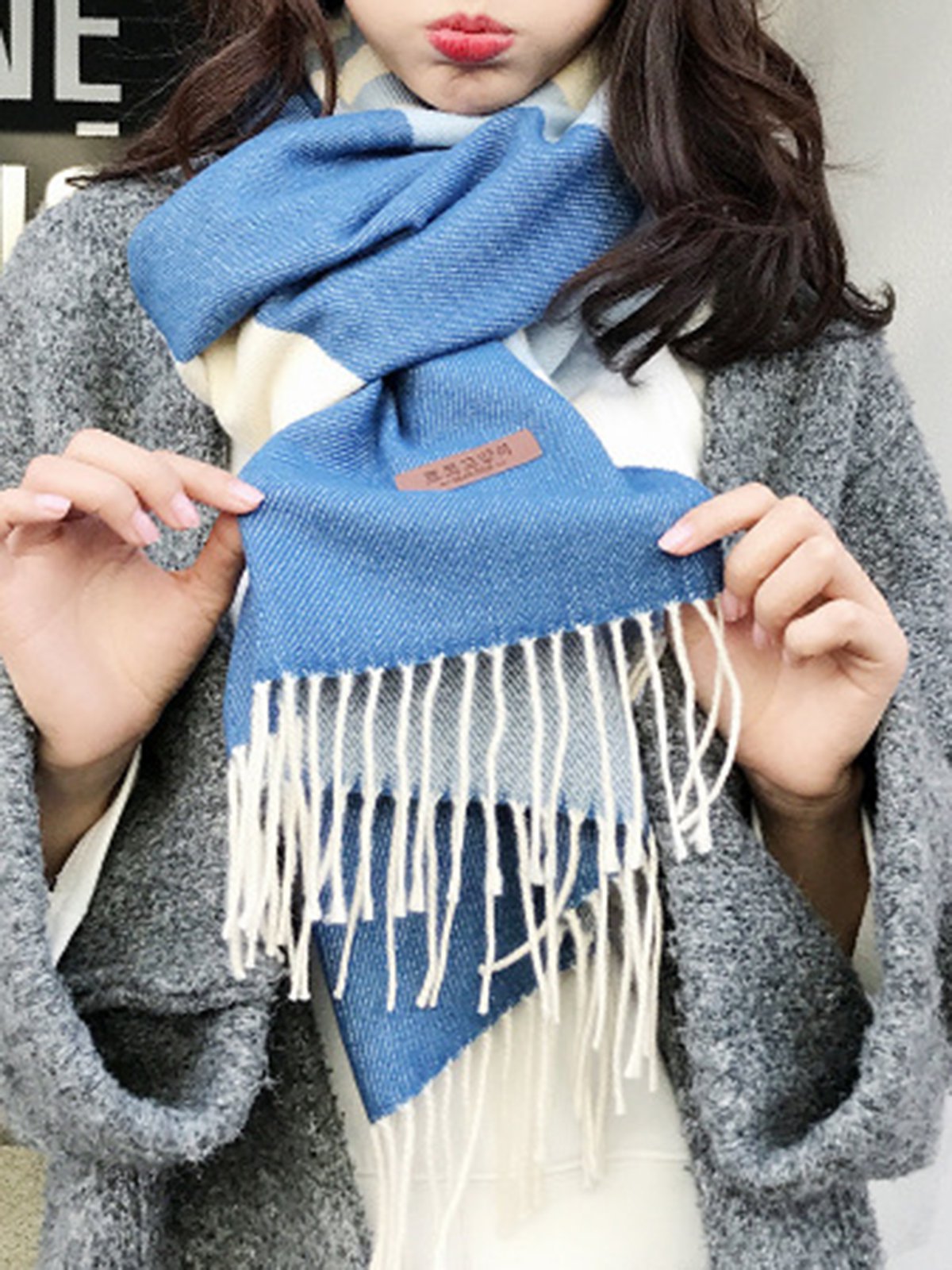Elegant Stripes Fringed Imitation Cashmere Poncho Scarf