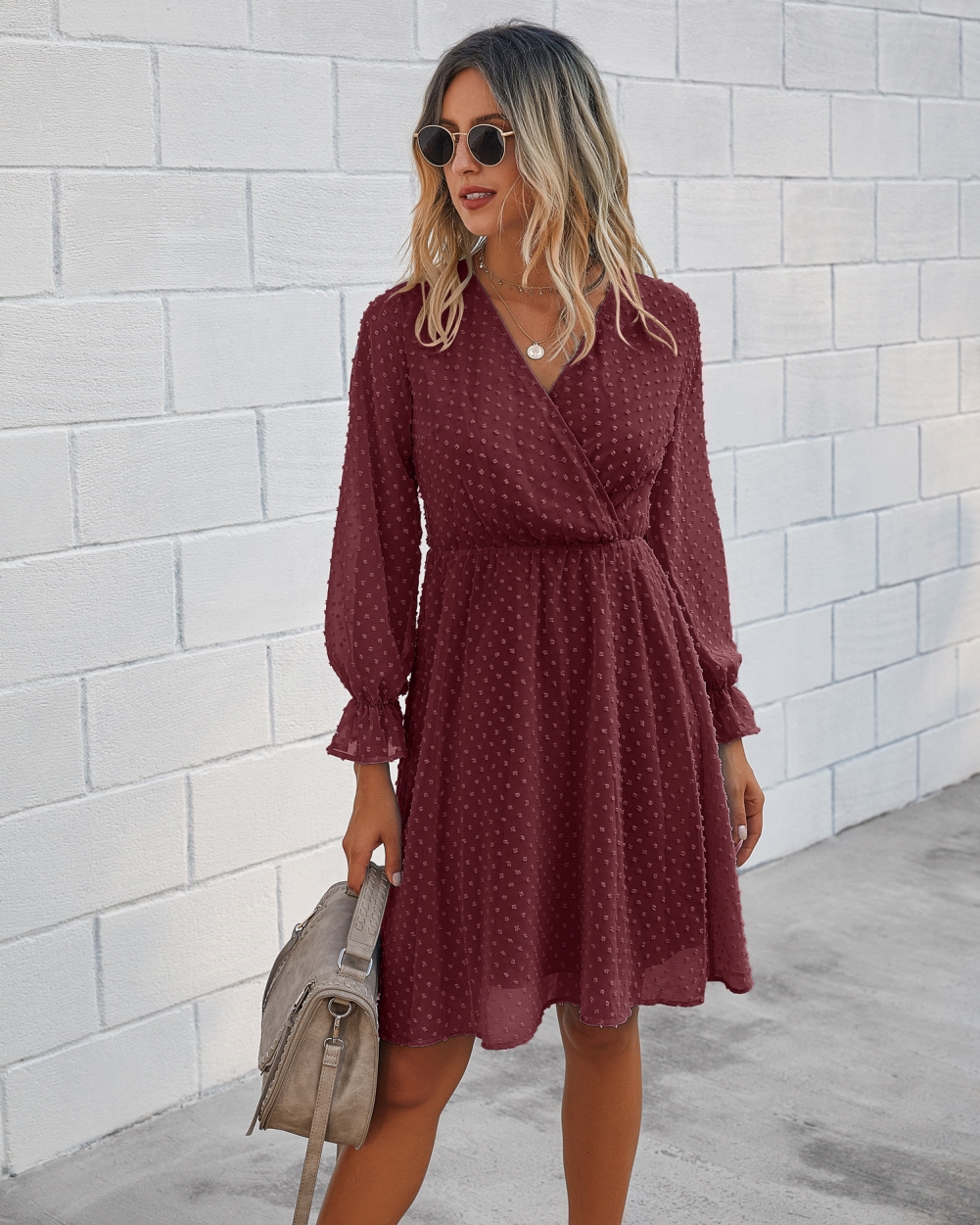 Autumn Dot Long Sleeve Wrapped Casual Dress