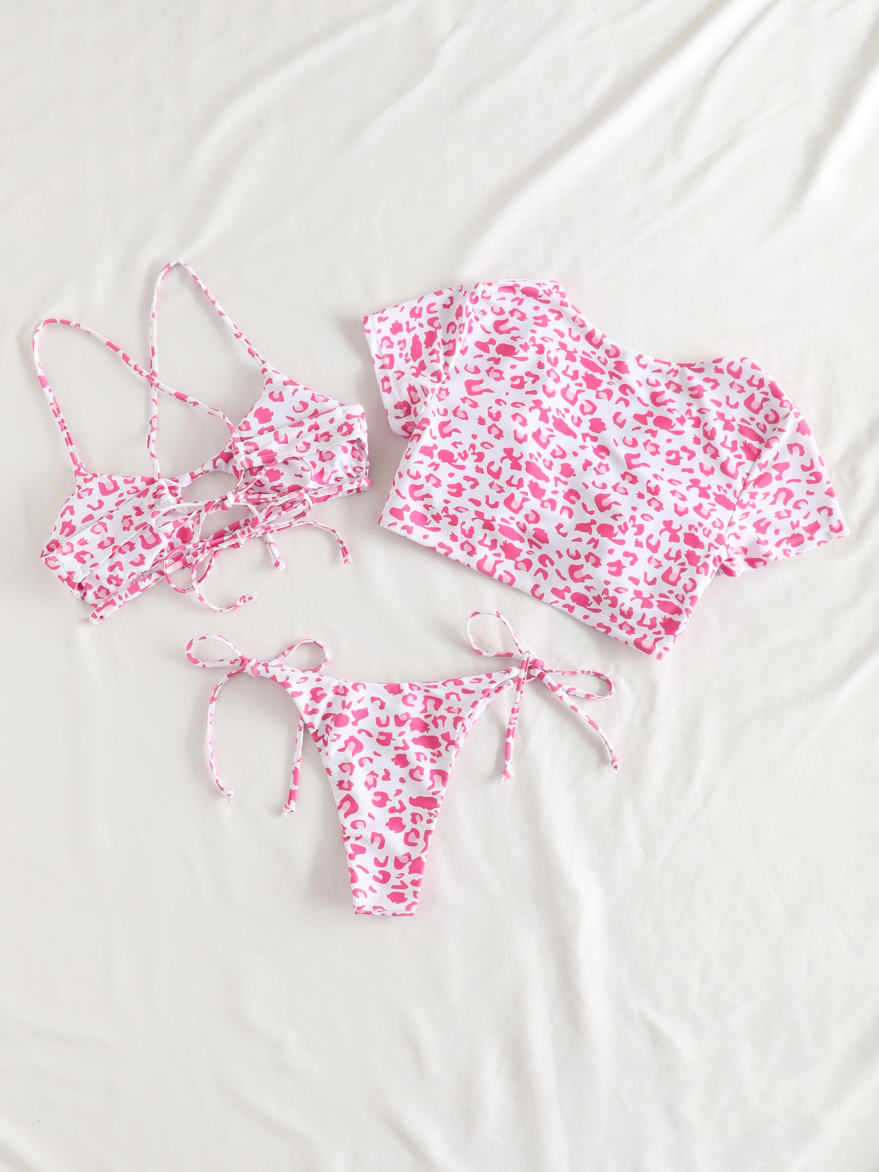 Leopard Print Cinched Three-Piece Bikini