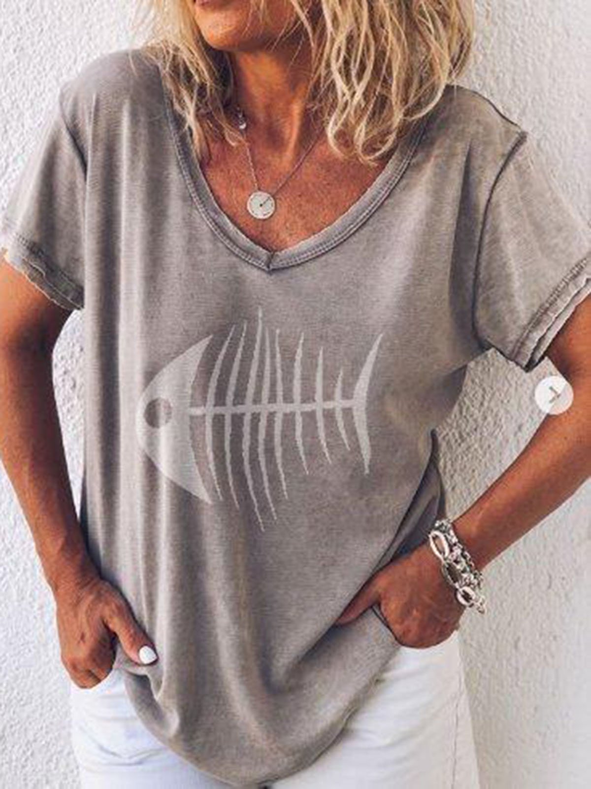 Round Neck Casual Cotton-Blend Shirts & Tops