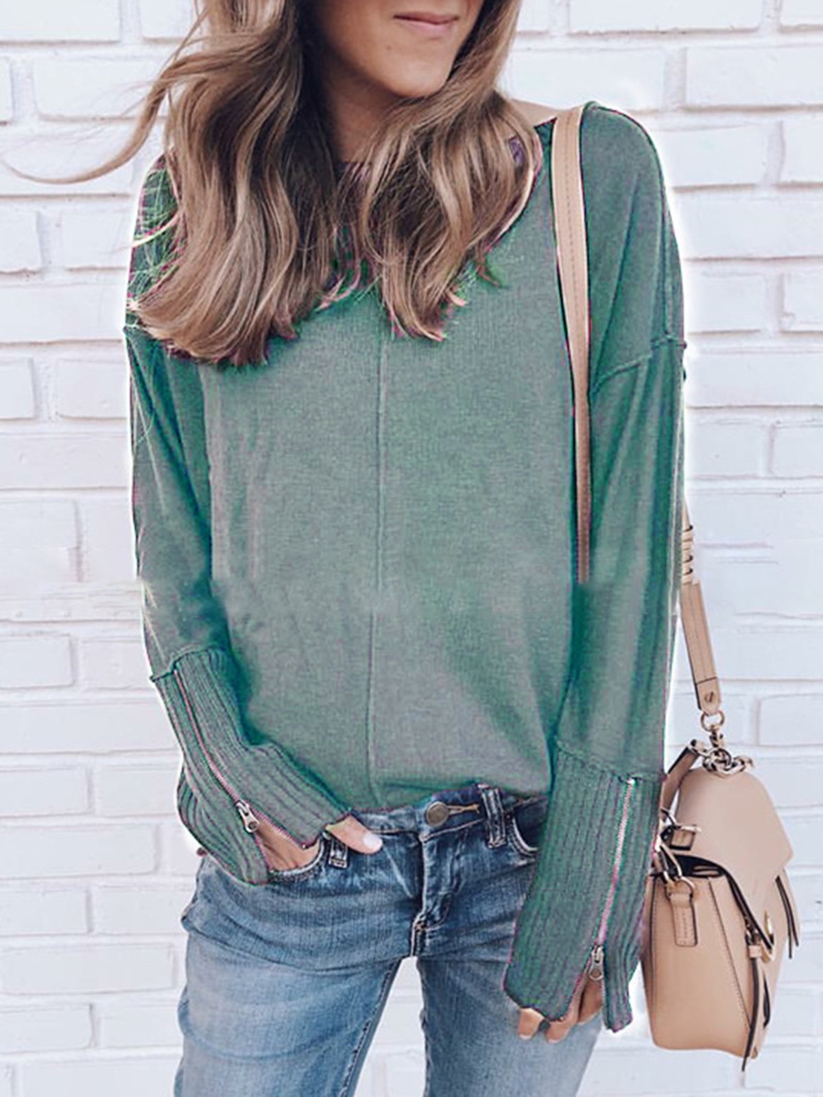 Holiday Long Sleeve Zipper Plain Knitted Sweaters