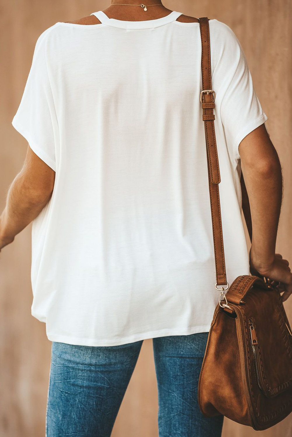 White Cut out Drape Tee