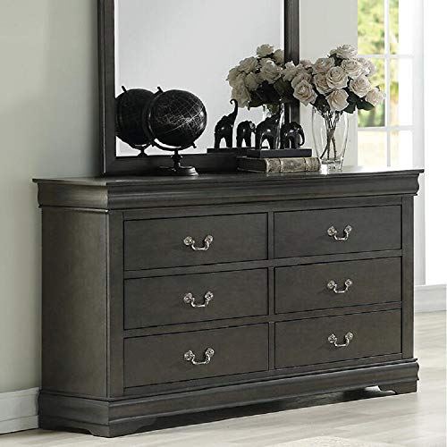 Traditional 57in Dresser with 6 Storage Drawers & Metal Handles, Fully Assembled