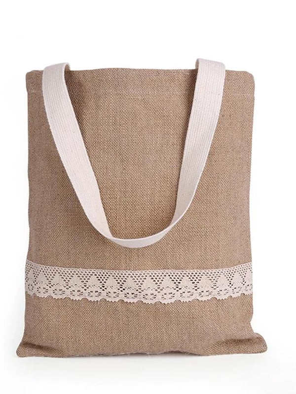 Women Canvas Lace-decor Solid Casual Shoulder Bags