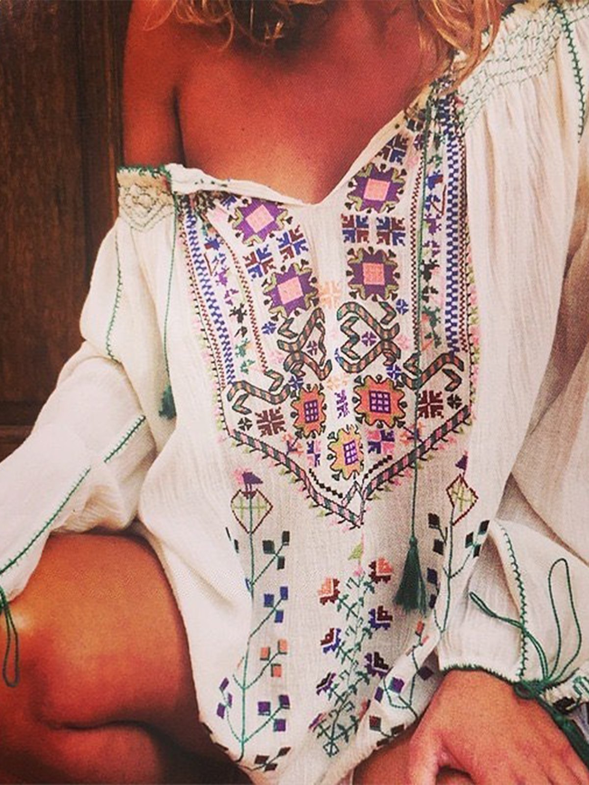 Floral-Print Vintage V Neck Shirts & Tops