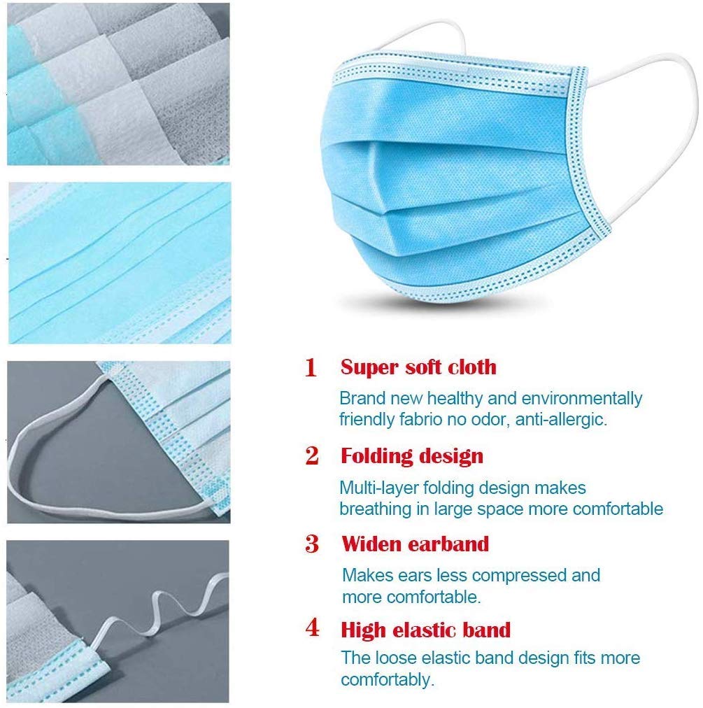 20 PCS 3 Ply Disposable Face Mask Earloop