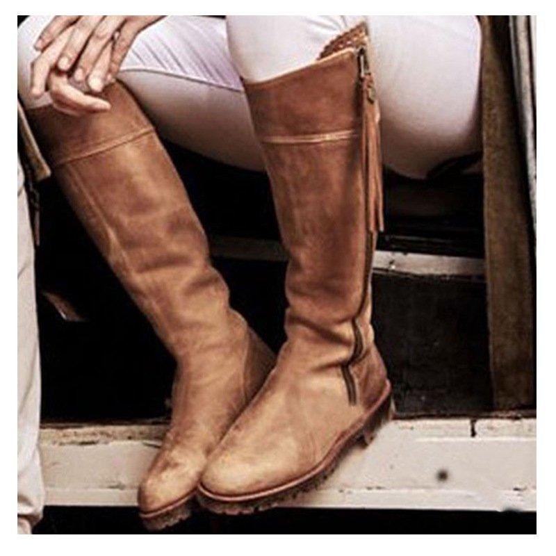 Round Toe Low Heel Zipper Casual Boots