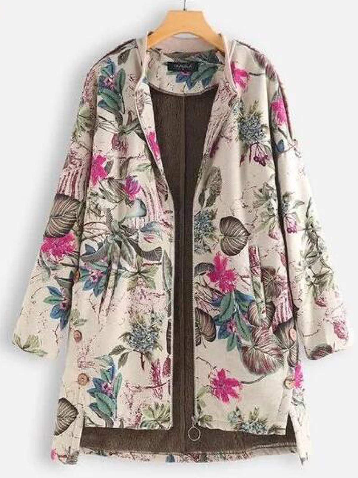 Casual Printed Long Sleeve Cotton-Blend Outerwear