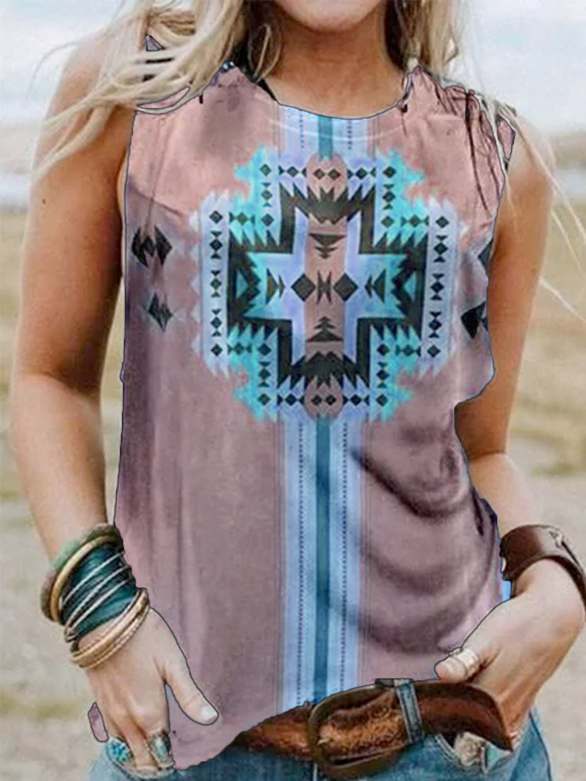 Geometric Cold Shoulder Jersey Shirts & Tops
