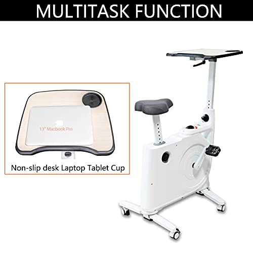 8 级磁性阻力锻炼自行车桌,办公桌工作台 W / 可调节桌子和皮革座椅,健身自行车带桌 / 内置 LCD 显示器,家庭工作自行车最大 200 磅