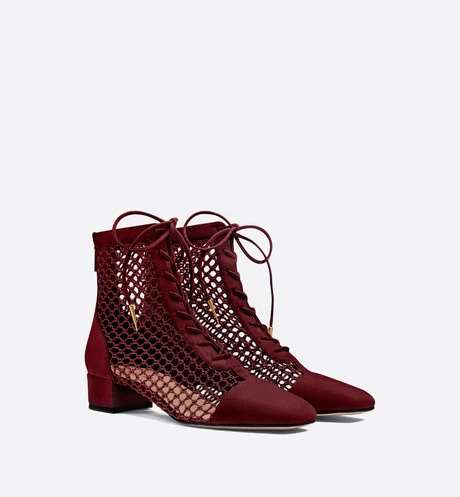 Naughtily-D Ankle Boot Burgundy Mesh and Suede Calfskin